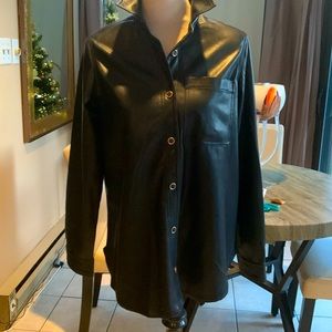 Bagatelle- Faux-Ever Leather Shirt/Jacket Gold Button Trim, Butter Soft!